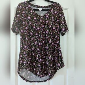 LuLaRoe Iris Floral Short Sleeve Top - Black and Pink